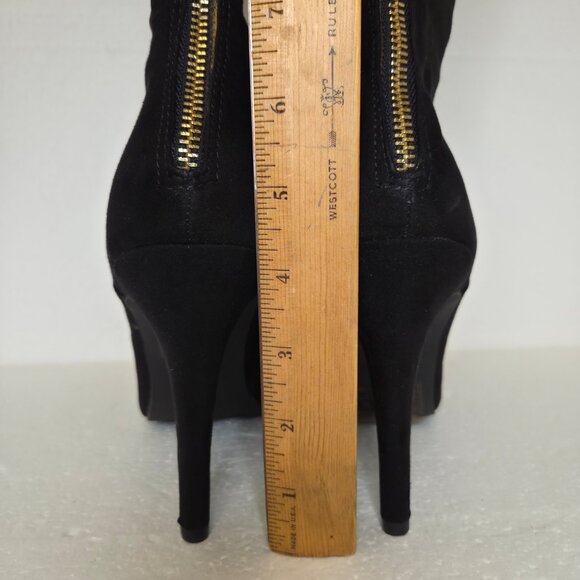 Forever 21 Women’s Black Faux Suede Knee High Stiletto Heel Gold Zip Boots - 9 - Picture 11 of 12